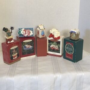 Vtg Hallmark Keepsake Christmas Ornaments 1990 92 93 95 99 lot of 5 -4 w/Box